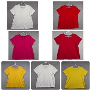 Woman Within Top Lot of 7 Womens 1X White Red Pink Yellow Wardrobe Essential Tee